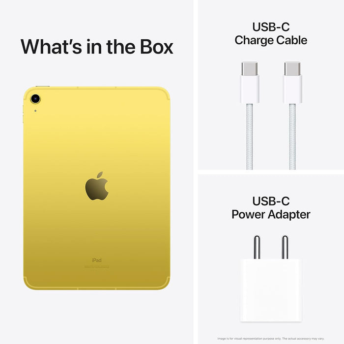 Apple iPad (10th Generation): with A14 Bionic chip, 256GB, Wi-Fi 6, 12MP front/12MP Back Camera, Touch ID, All-Day Battery Life-Yellow