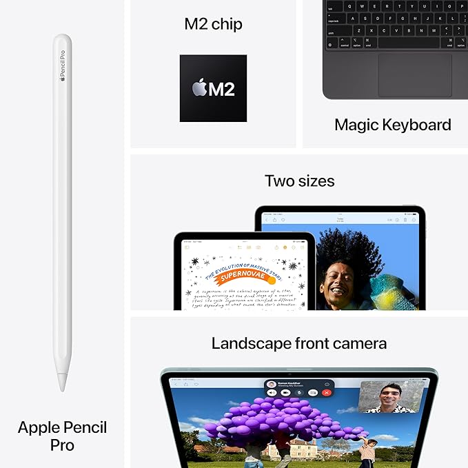 Apple iPad Air 11″ (M2): Liquid Retina Display, 256GB, Landscape 12MP Front Camera / 12MP Back Camera, Wi-Fi 6E, Touch ID, All-Day Battery Life-Gray